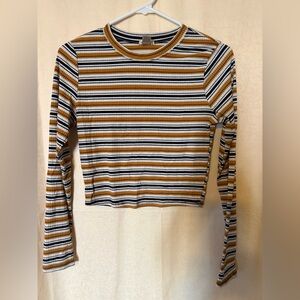 Bozzolo Crop Top, Junior Size Large Brown and Black Striped Long Sleeve Crop Top